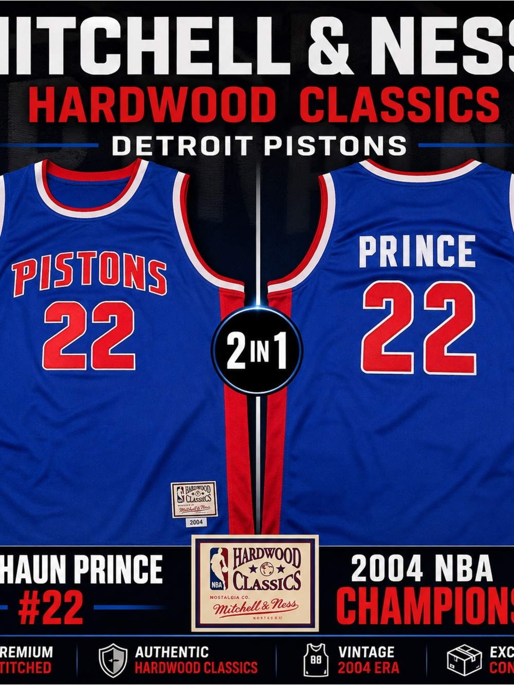 Mitchell & Ness Blue Detroit Pistons #22 Prince Hardwood Classics Jersey